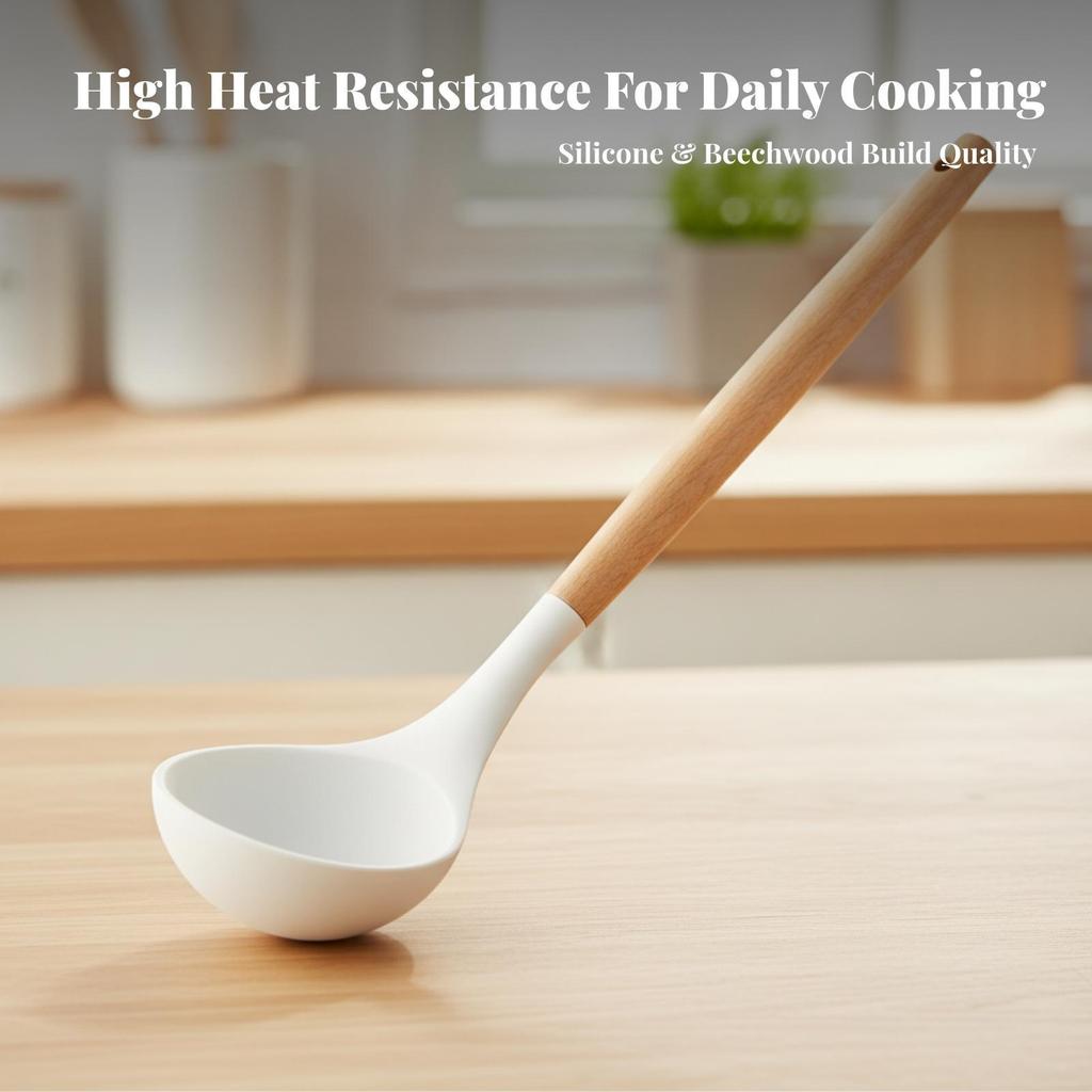 Silicone Turner with Beech Wood Handle Heat-Resistant Utensil Non-Scratch
