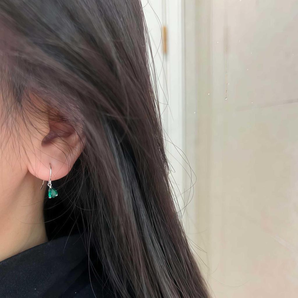 18K Gold Plated S925 Sterling Silver Vintage Emerald Teardrop Earrings with Ear Hooks