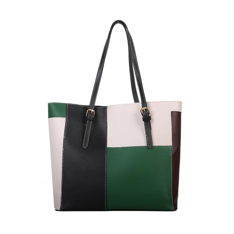 Korean Style Color Blocking Large Capacity Tote Bag Trendy Fashion Shoulder Handbag Casual Shopping Bag for Women CLE