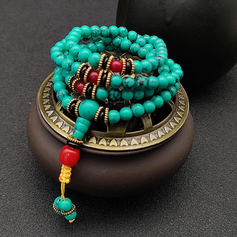 Tibetan Style 108-Bead Turquoise Bracelet - Unisex Tourist Attraction Accessory