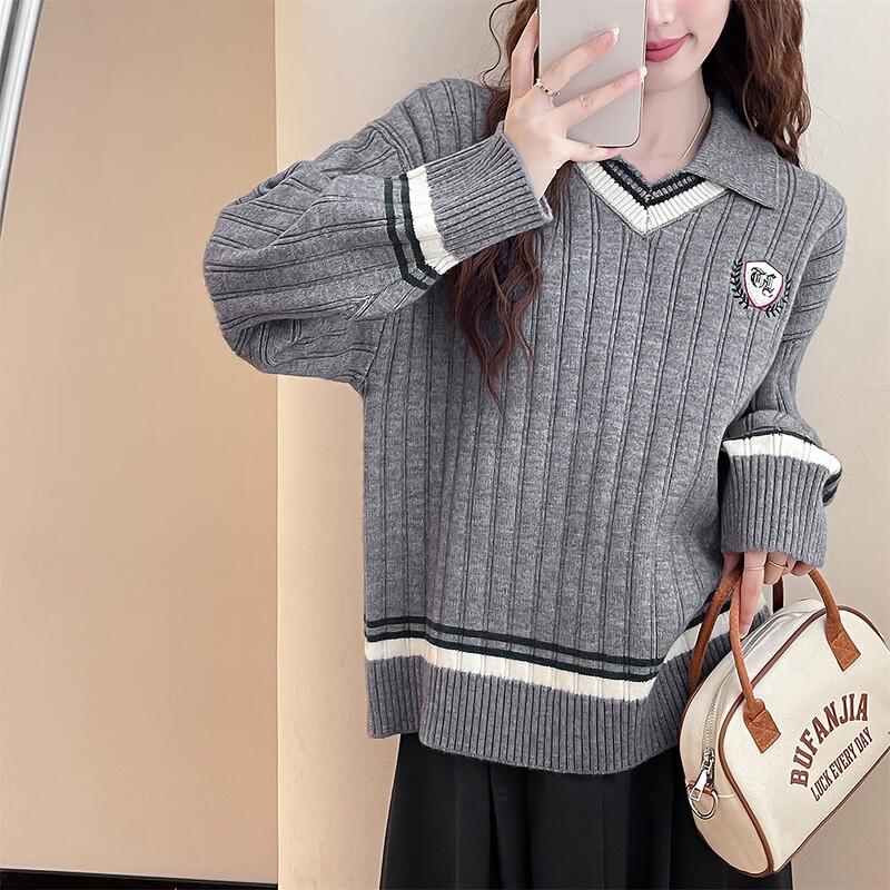 TonLion Women's Retro Academy Style Lapel Pullover Sweater