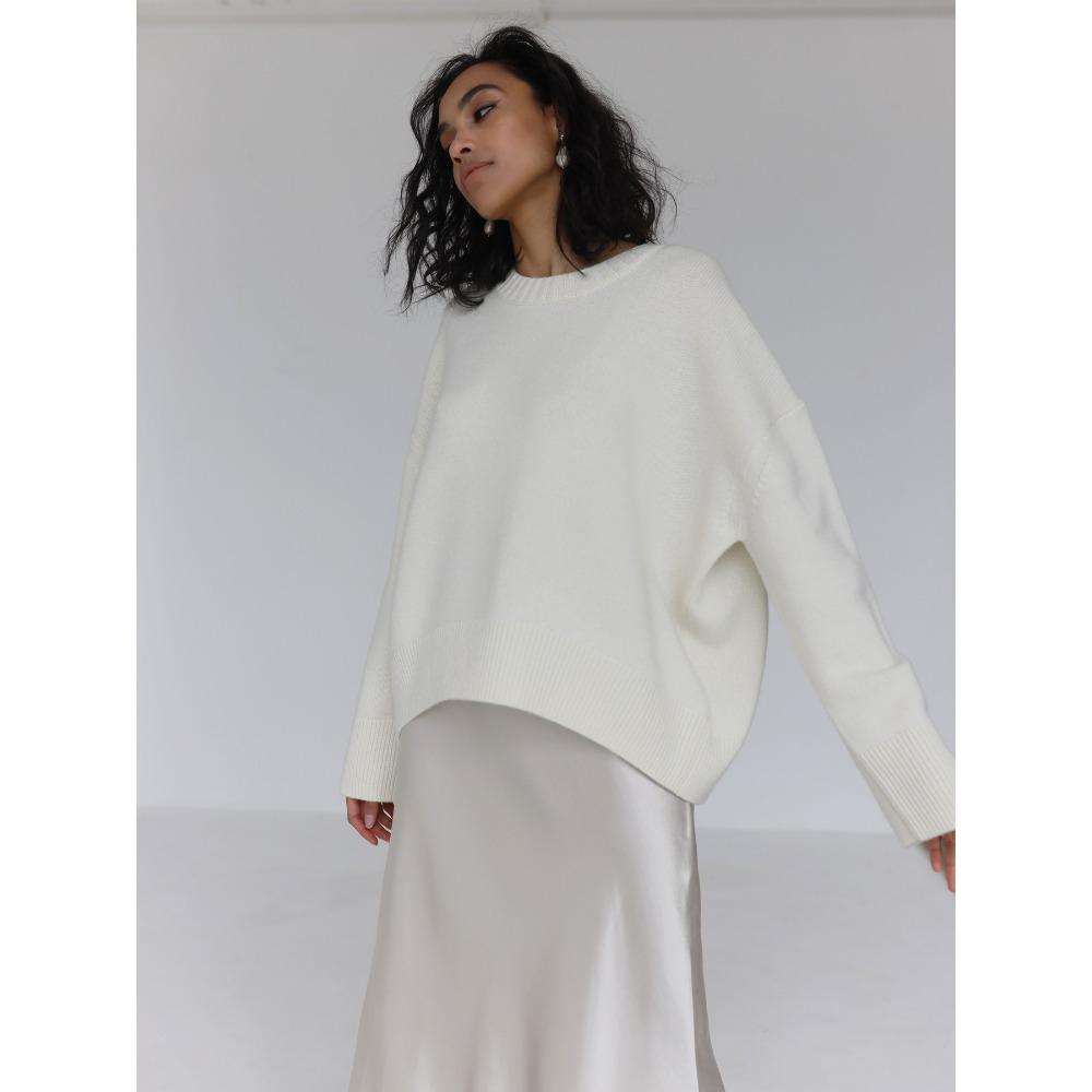 Women Round Neck Loose Knit Sweater, Autumn Winter Casual Soft Pullover Jumper for Ladies