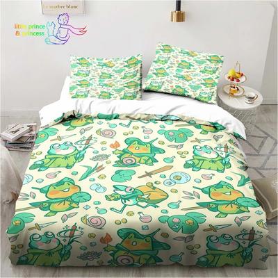 Kawaii Cute Cartoon Frog Comfortable Duvet Quilt Cover Pillowcase Bedding Set Children Bedroom Decoration Home Textile