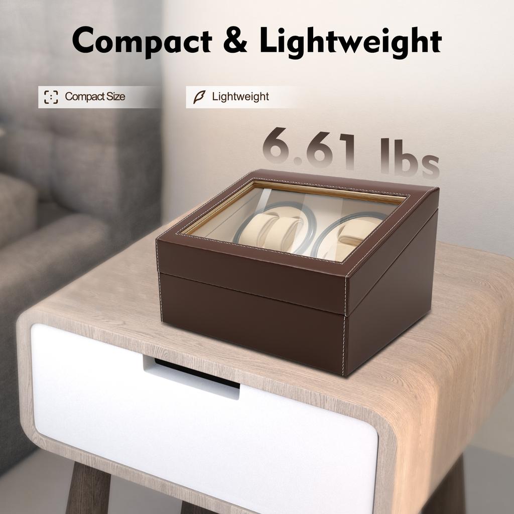 Automatische Uhrenbeweger Box, 6 Aufbewahrungsfächer + 4 Aufzugfächer, PU-Leder 10-Uhren-Gehäuse mit leisem Motor, für automatische mechanische Uhren Dis