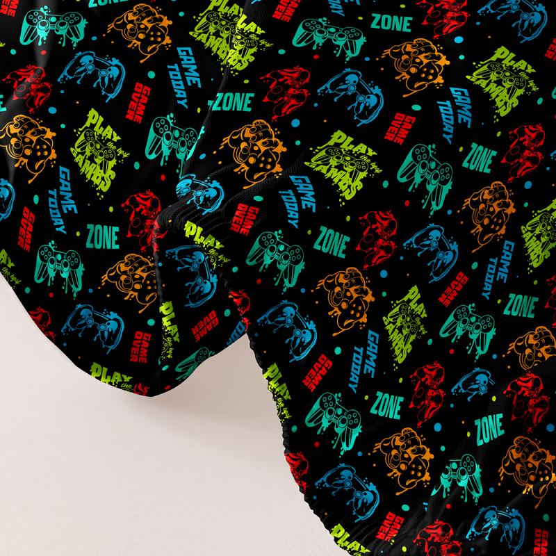 1 Cartoon Fun Game  Printed Matte Fitted Sheet, Bedroom Printed Bed Cover, Bedding (Excluding Pillowcases)