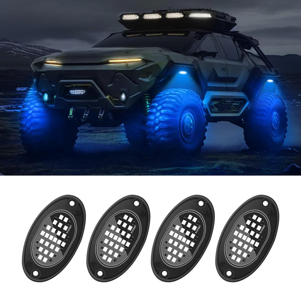1/4 Stück LED Auto-Chassislicht für LKWs LED Rock Lights mit für Pickup Offroad Jeep SUV ATV UTV 12V Auto RGB LED Rock Lights