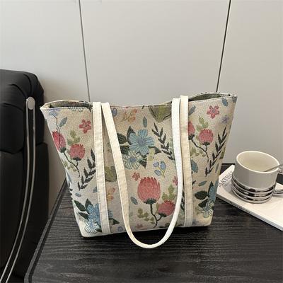 Large-capacity National Style Printed Bag Women's 2025 New Commuter Tote Bag Ins Summer Flower Class Shoulder Bag