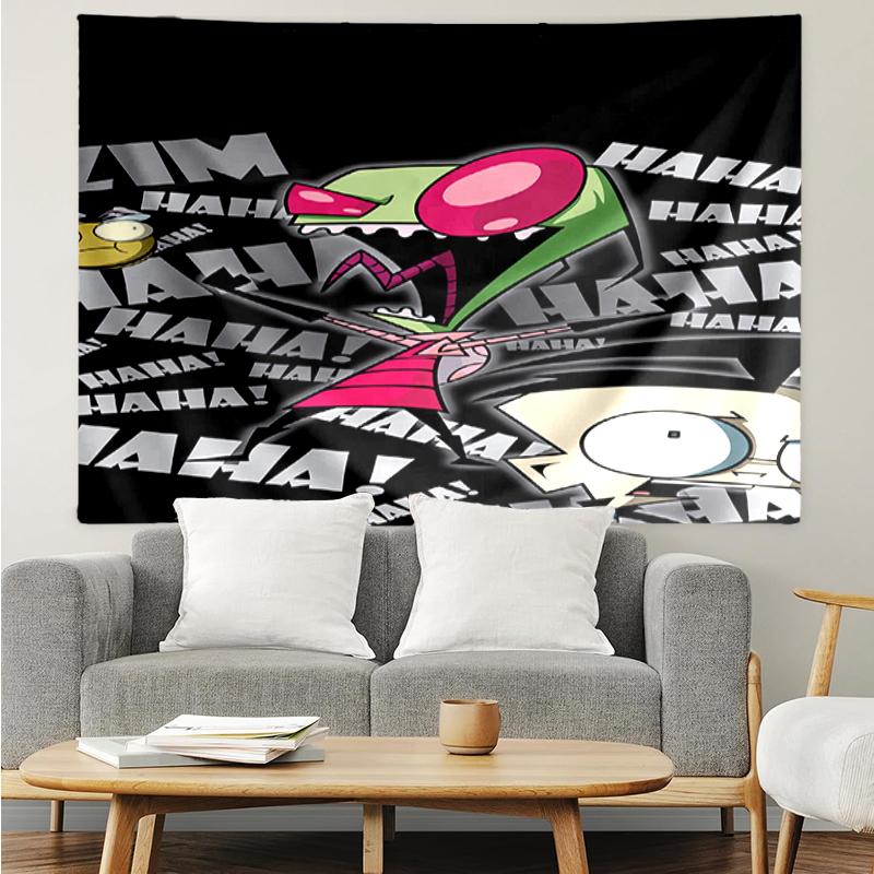 Invader-Zim Print Tapestry, Backdrop, Easy Setup, Ideal for Bedroom, Office & Living Room, with Aesthetic Wall Hanging Decor.