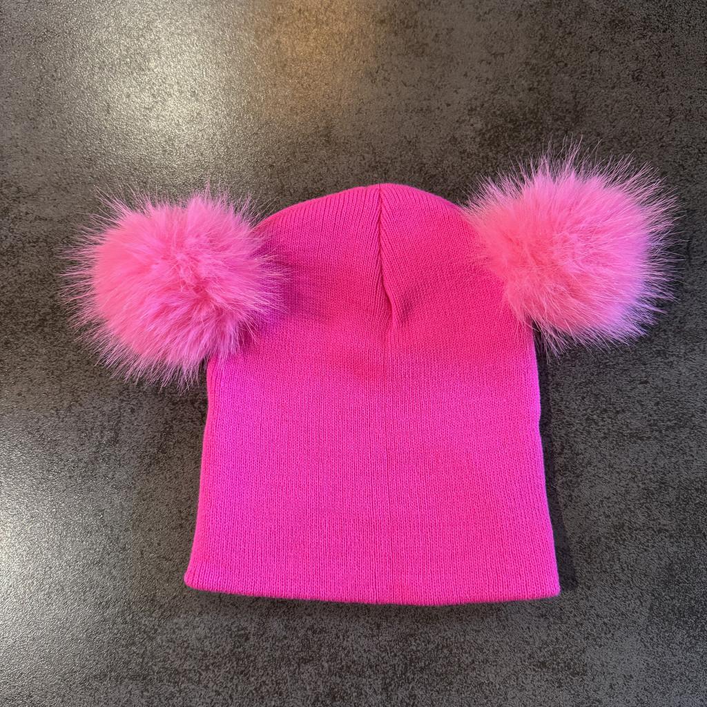 Solid Double Color Ball Knitted Cap Beanie With No Brim For Winter Daily Use