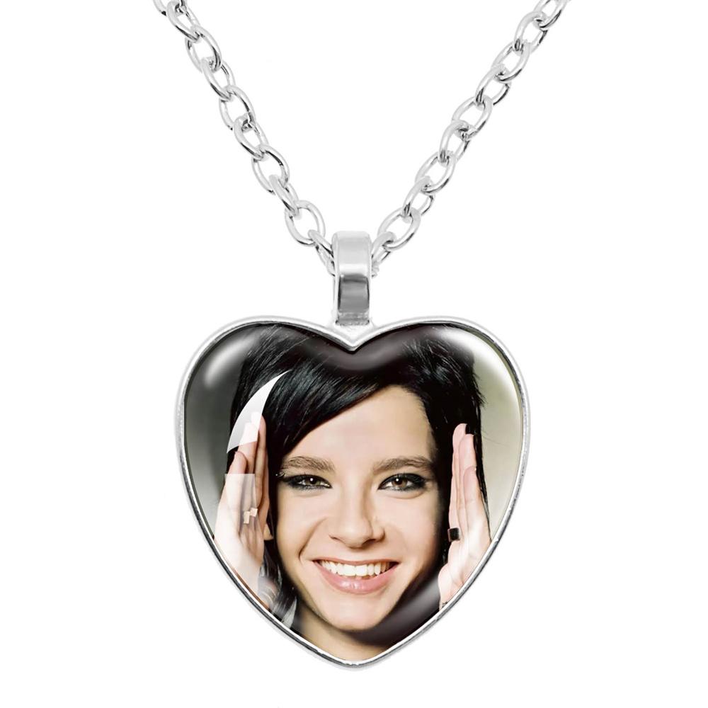 Pop Retro Rock Band Tokio Hotel Glass Heart Shape Pendant Necklace Bill Kaulitz Music Songer Picture Jewelry Charm Fans Gift