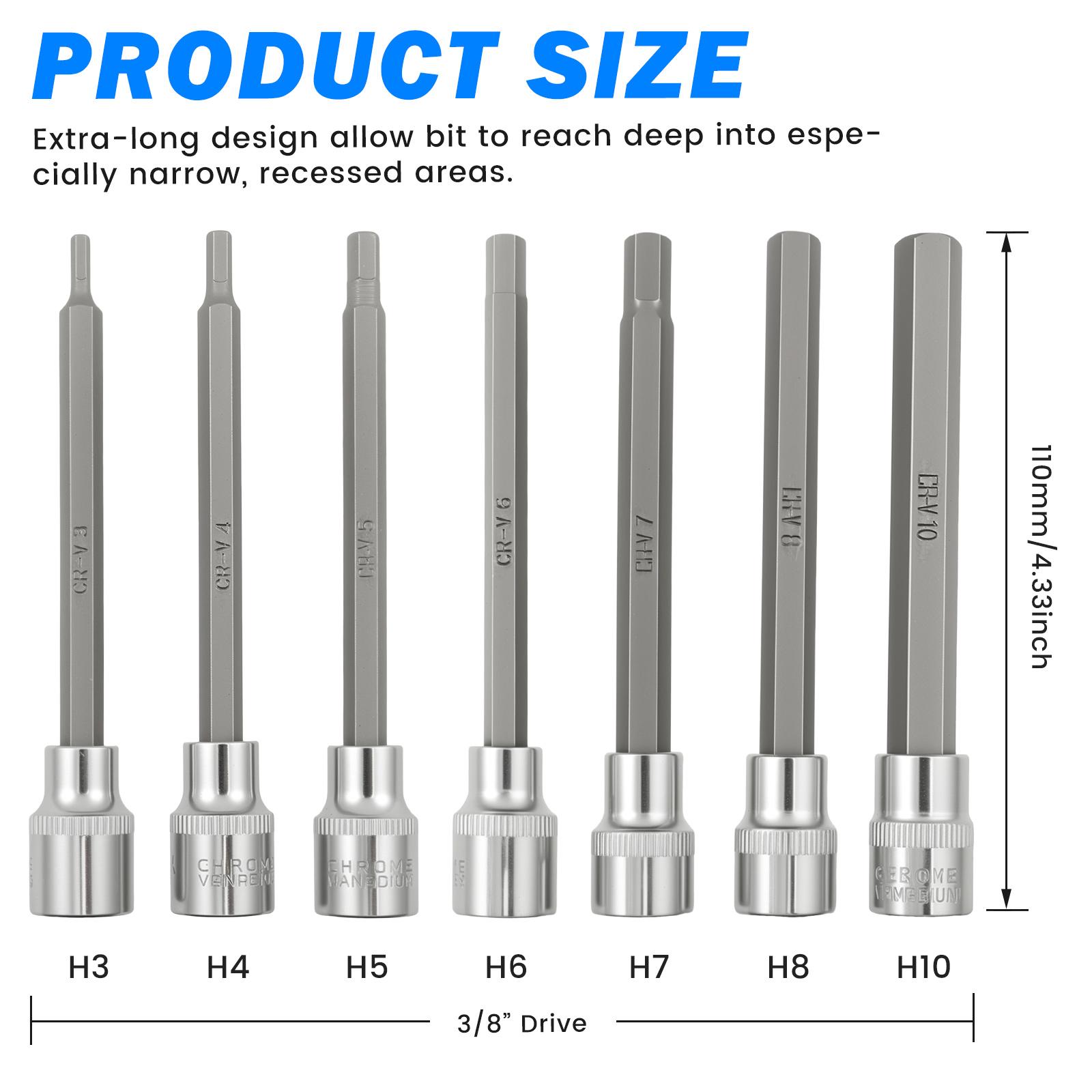 

3/8 Inch Drive Hexagonal Bit Socket 7Pcs Allen Wrench Drill Bits Electric Hexagonal Bit Screwdriver Socket Bit Power Tool Parts