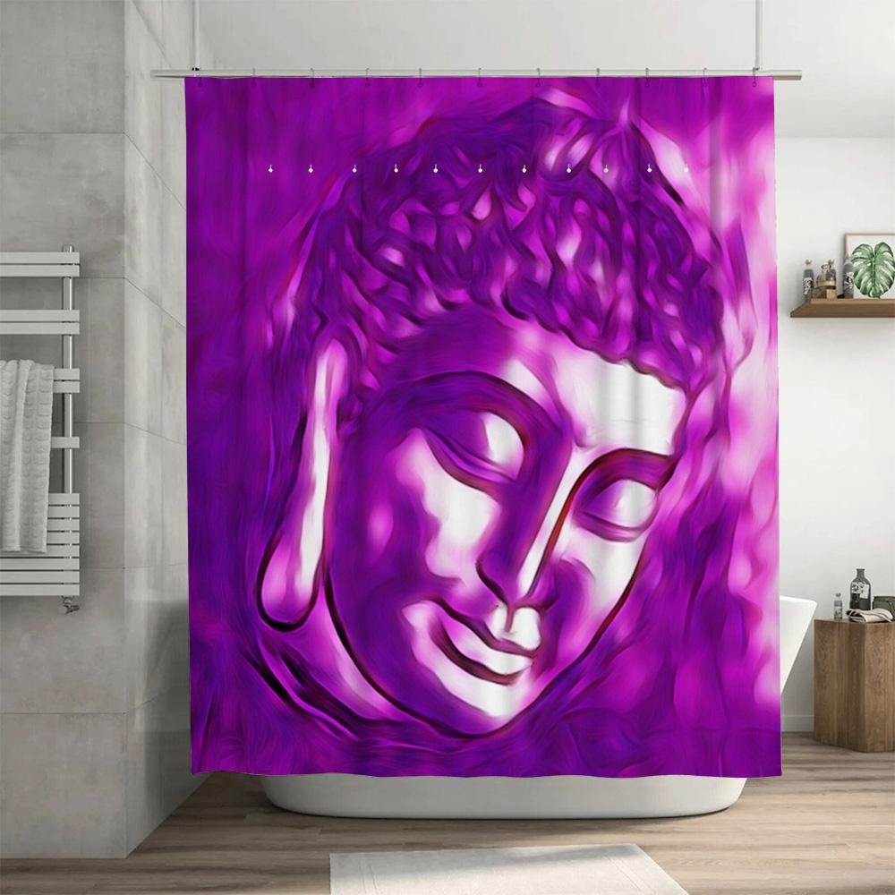 Luxury 3D Printed Shower Curtain featuring a Vivid Purple Buddha Design Waterproof Fabric for Bathroom Decorations Available in