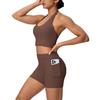 Solid Color Cross-Border Yoga Suit Set: Brushed Hanging Neck Vest with Pocket Pants and Fitness Shorts for Women