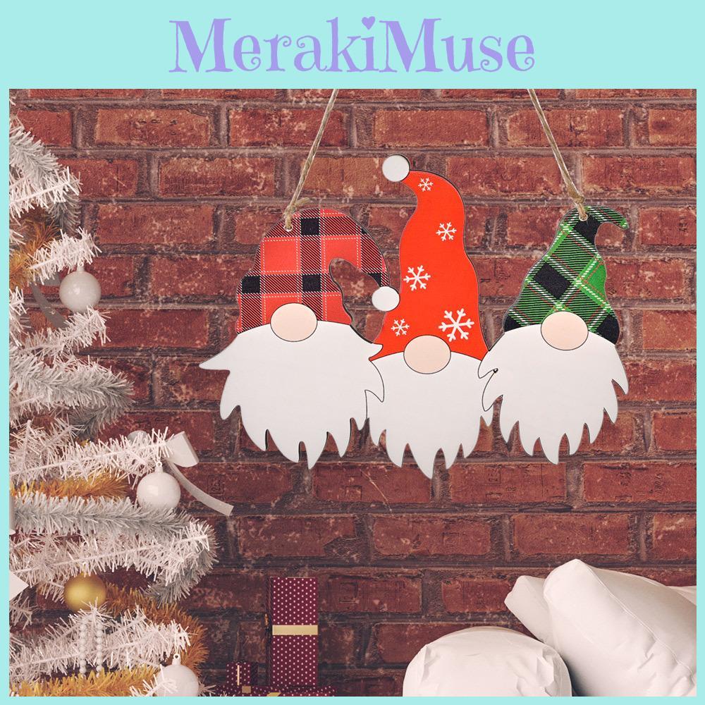 Decoration Christmas Wooden Three Head Rudolph Door Hanging Home Decoration Wall