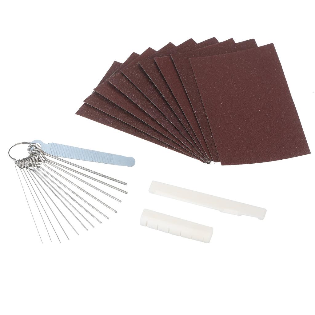 6 String Acoustic Guitar Nut and Saddle Pre-Slotted Bone Nut with Nut Files Set 320/240 Grits