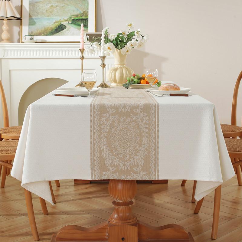 Polyester Jacquard White Coffee Retro Rhombus Geometric Rectangular Dining Table Cloth Tablecloth Coffee Table Cover Towel