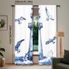 2 Stück Nautischer Leuchtturm Aquarell Möwe Anker Thema Polyester Vorhänge, Zeitgenössischer Stil, Ganzjährig, Maschinenwaschbar, Deko
