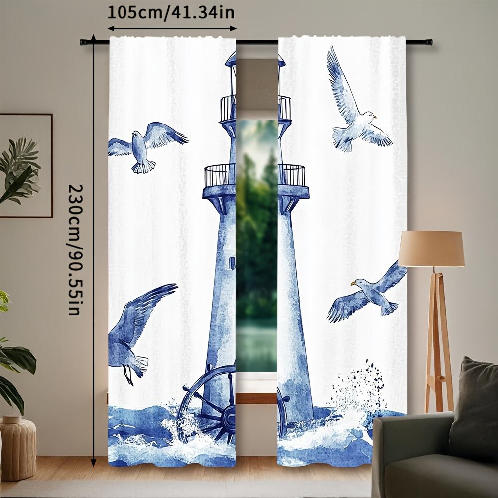 2 Stück Nautischer Leuchtturm Aquarell Möwe Anker Thema Polyester Vorhänge, Zeitgenössischer Stil, Ganzjährig, Maschinenwaschbar, Deko