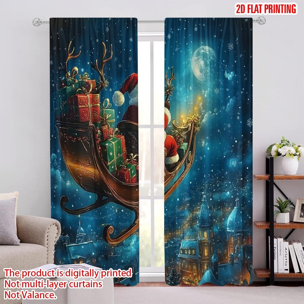 

Flat Printing Merry Christmas Window Curtains Sleigh Polyester Fabric Without Electricity Birthday Party Use Set Of 2 Made W100*H70(CM)-Rod Pocket&2PCS