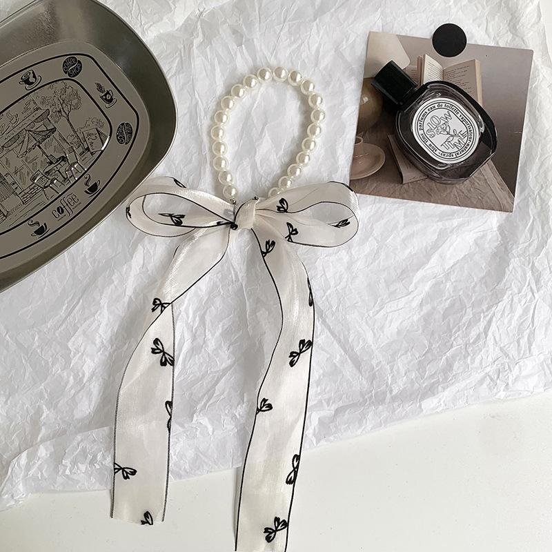 Pearl necklace new polka dot silk scarf high-end organza scarf hair accessories headgear bag ribbon streamer headband