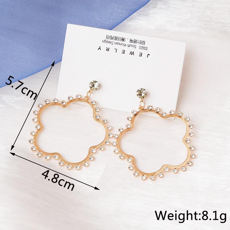 Flower Heart Rhombus Circle Drop Earrings for Women Fashion Metal Crystal Dangle Earrings Big Round Earrings Geometric Zircon