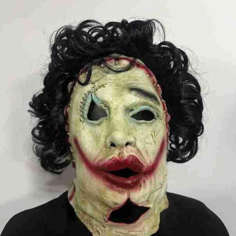 Halloween Horror Ganzgesichts-Latexmaske mit Perücke Texas Chainsaw Massacre Cosplay Kostüm Party Requisiten