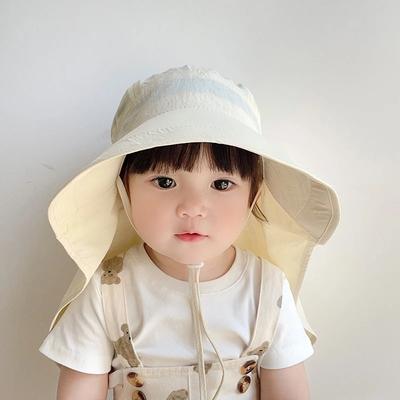 Quick-Dry Sun Cap for Kids Summer Big Brim Panama Hat with Shawl Outdoor Beach Travel Children Fisherman Caps
