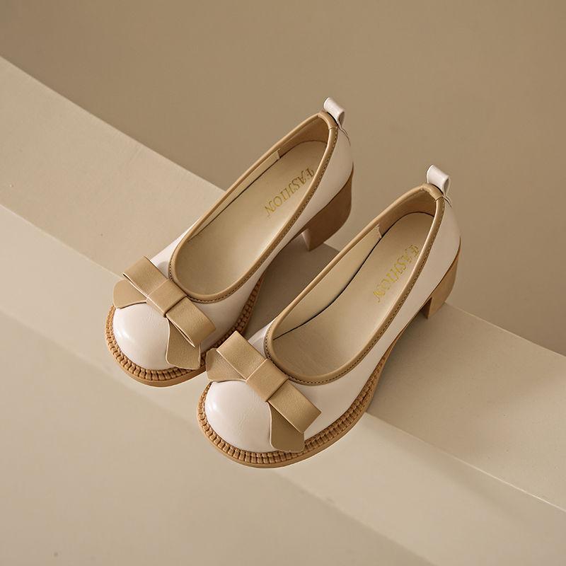 

Fashion Ladies Pumps with Bow Medium Heels Round Toe Women s Mary Jane Shoes Fashion Vacation Chic Point Comfortable and Elegant on Sale 35
