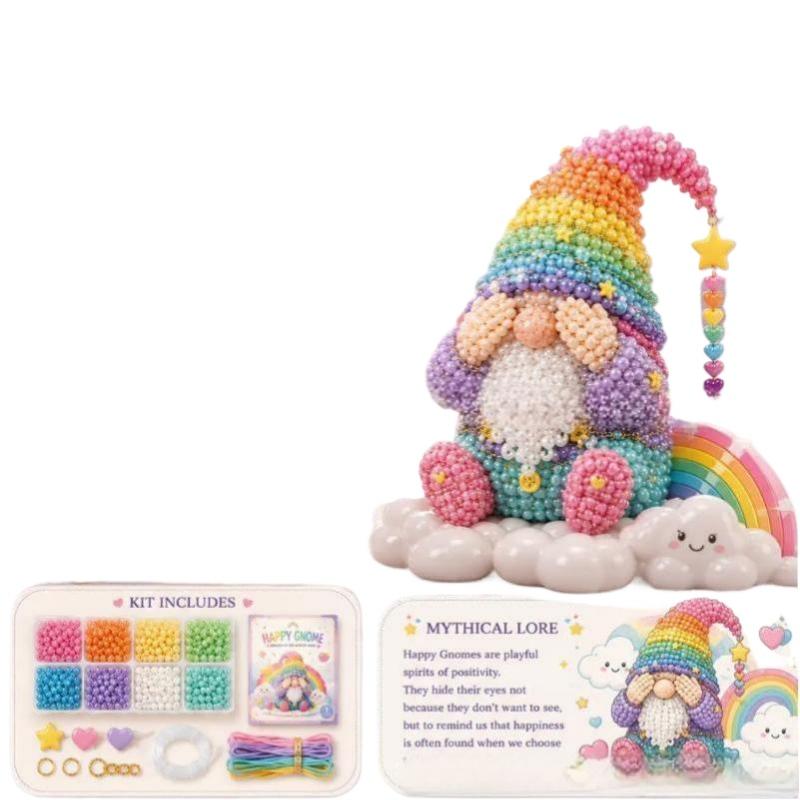 DIY 3D Gnome Beading Art Set Full Material Pack & Instructions for Portable Handcraft Activity Travel Camping Use