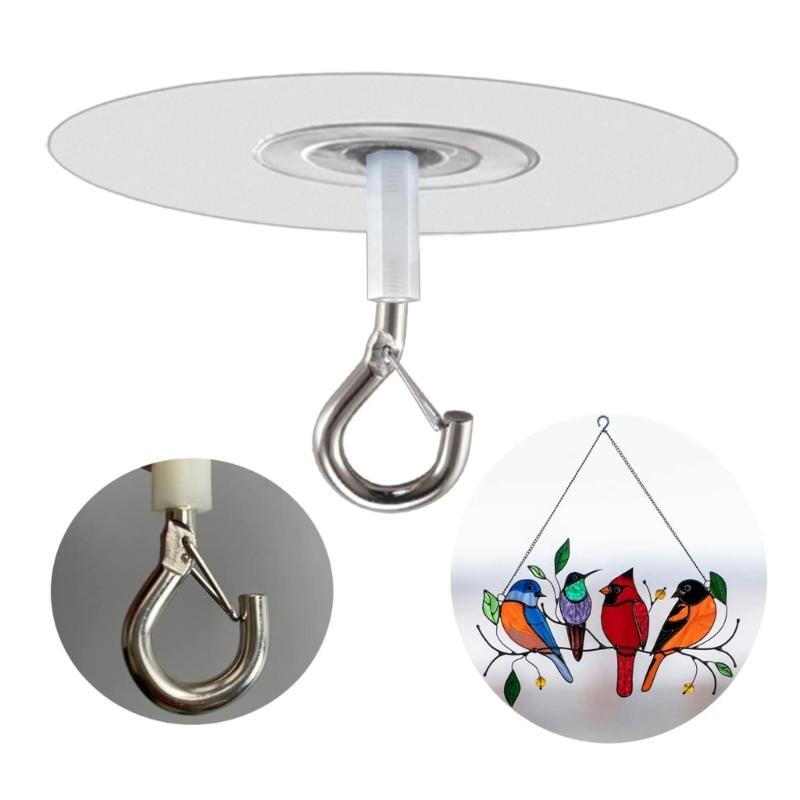 Pack Of 4 Clear Adhesive Ceiling Hooks For Hanging Planters Windchimes Outdoor Ornaments Removable Plant Hanger Hooks