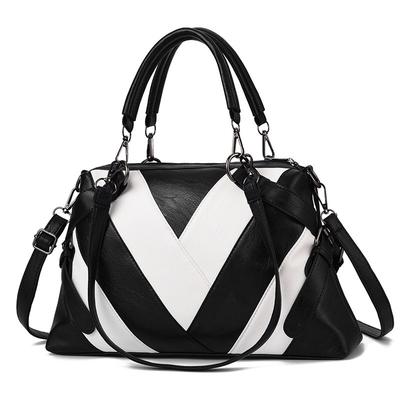 Women Shoulder Bag Portable Large Bag Soft Leather Contrast Color Large-capacity Shoulder Bag
