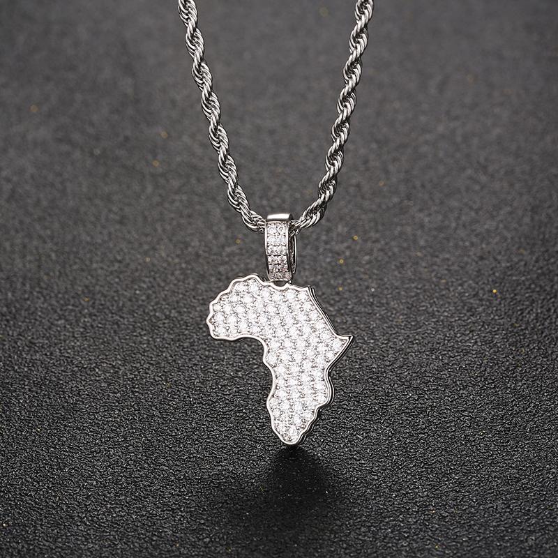 Exquisite Custom African Map Pendant-Men's Christian Hip Hop 18K Gold-plated Copper Zircon Pendant