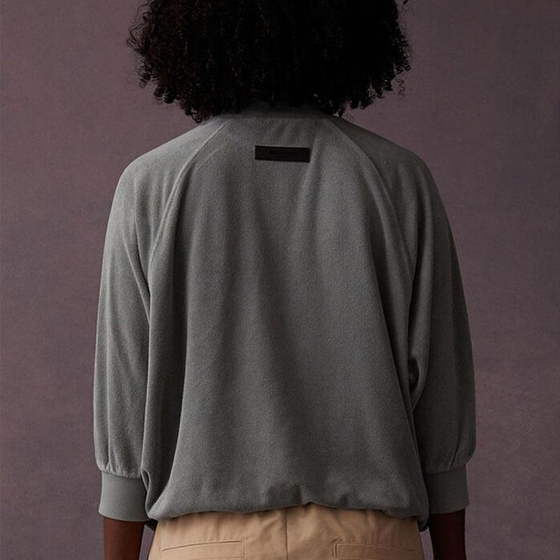 Fear of God Essentials Drop 2 SS23 Terry Cloth 3/4 Mock Neck Sweatshirt Women Tops Sycamore Mist-Blue FOG-SS23-350