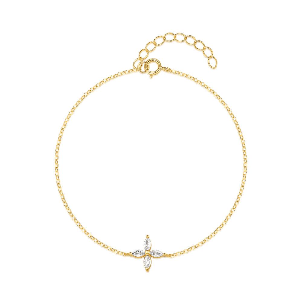 Simple S925 Sterling Silver Daily Wear Four-Leaf Petal Bracelet Women'S Versatile Jewelry Bracelet