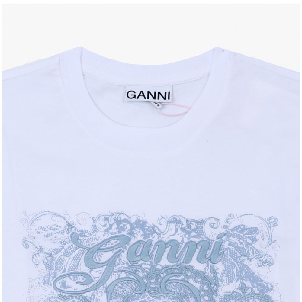 Ganni Women S Tee Tattoo Lace Logo Embroidery T4158 151