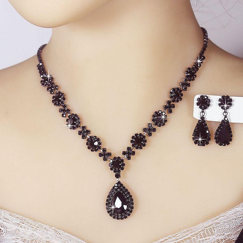 Bridal Jewelry Women's Suit Cross-Border Fashion Crystal Water Drop Necklace Two-Piece Earrings Set Wedding Evening Dress Accessories
