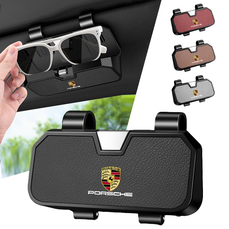 Car Visor Sunglasses Case Holder Clip Goat Eyeglasses Hanger For Porsche Cayenne Panamera Macan Boxster Cayman 718 911 Sticker
