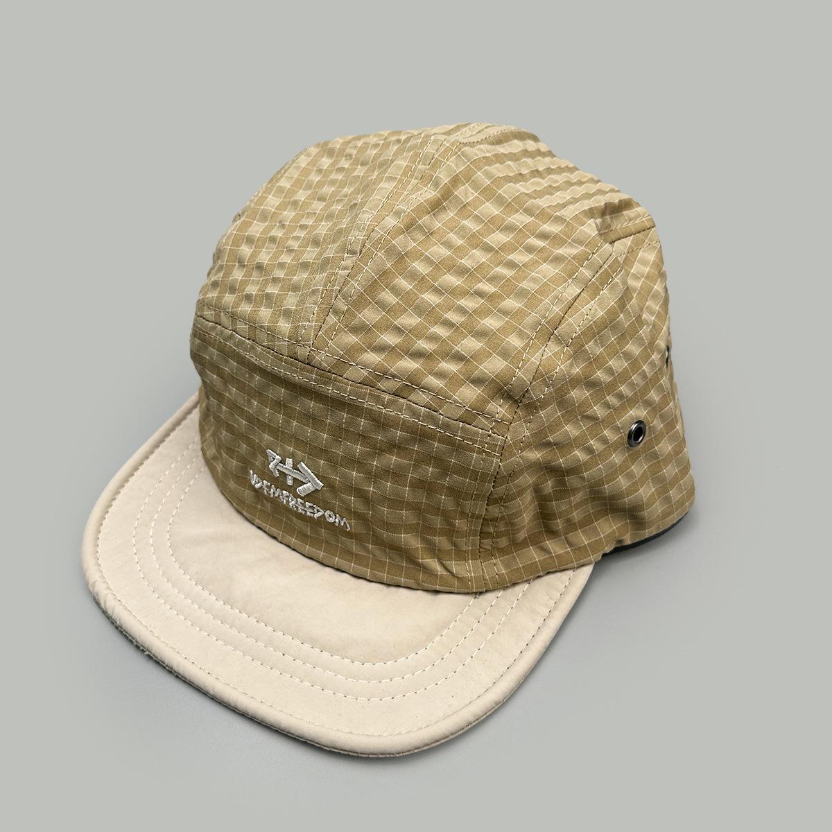 Spring/Summer Plaid Color-Block Quick-Dry Embroidered Letter Baseball Cap Unisex Breathable Short Flat-Brim Duckbill Hat 52-60cm хаки