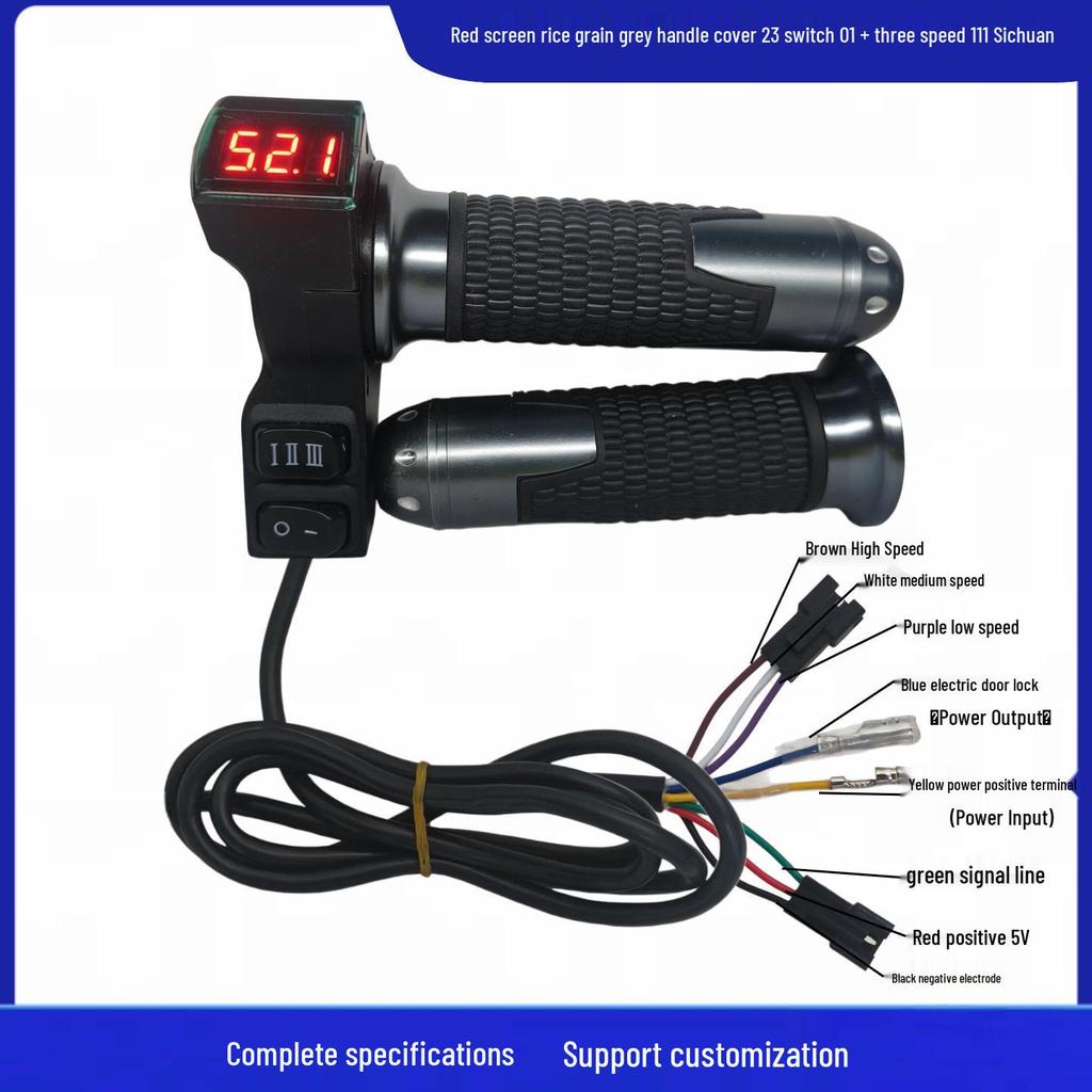 Red Screen 23-Switch Electric Vehicle Throttle Grip with Three-Speed Voltage Display