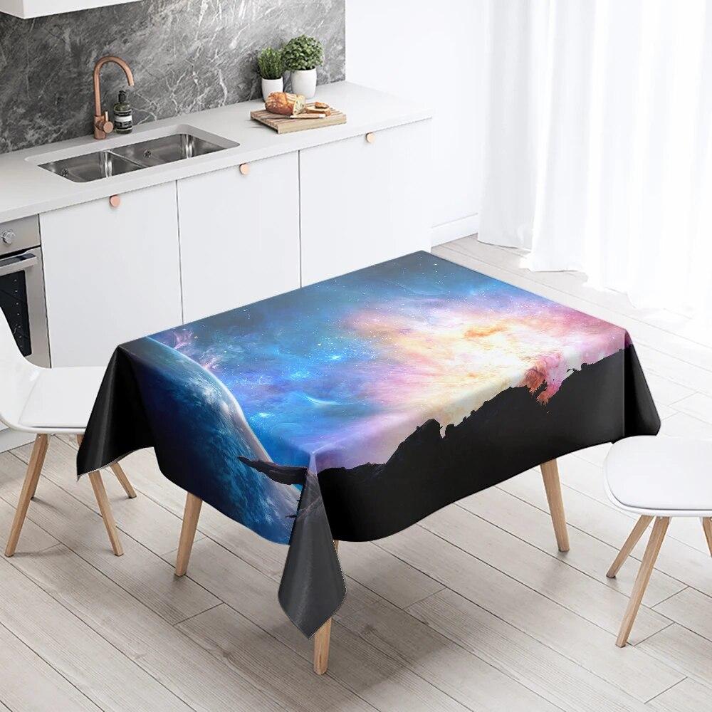 Starry Universe Tablecloth Camping Party  Anti-Stain Waterproof Rectangular Kitchen Dining Table Home Decor