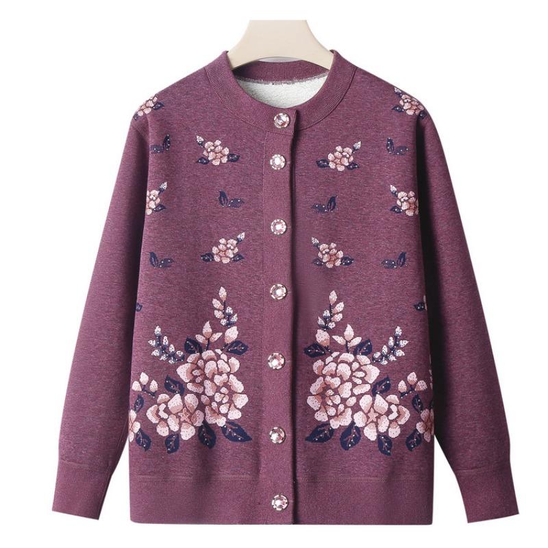 Grandma winter knitted sweater old man velvet cardigan female old lady autumn new clothes mother coat
