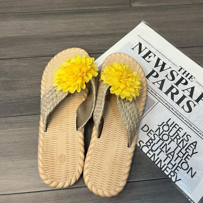 Fashion Women's Casual Slides Comfortable Flax Slippers Striped Bow Linen Flip Flops Platform Sandals Ladies Indoor Shoes Butterfly-knot