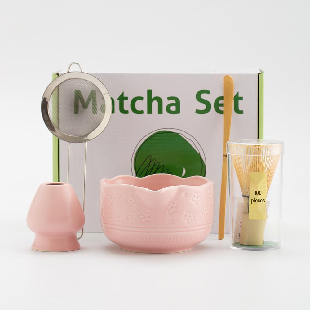 Ceramic Matcha Tea Ceremony Set with Whisk, Chasen Holder, and Brush.