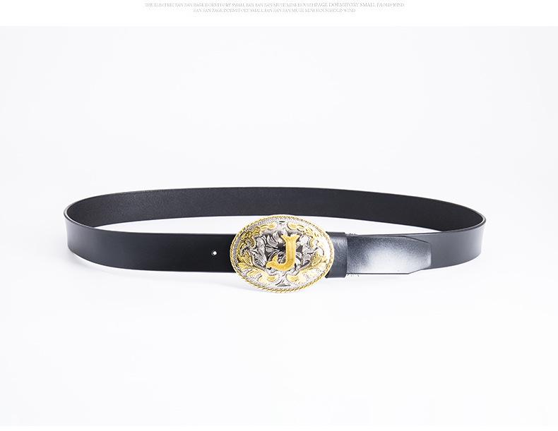 Men's Retro Full-Grain Leather Wide Belt with Ethnic Letter H Design