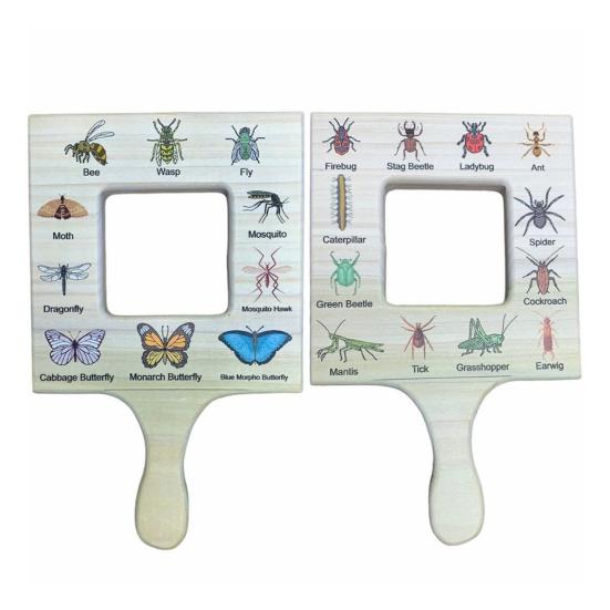 1/4Pcs Nature Guide Finder Wooden Nature Identification Guide Frame Boys Girls Nature Viewfinder Cloud Leaf Moon Animal Footprint Identification Tool