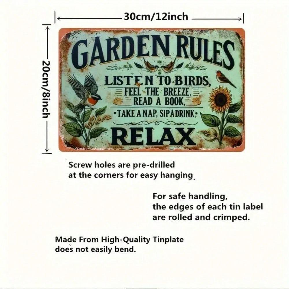 Vintage Garden Rules Metal Sign 8x12 Inch Wall Decor for Home Bar Cafe