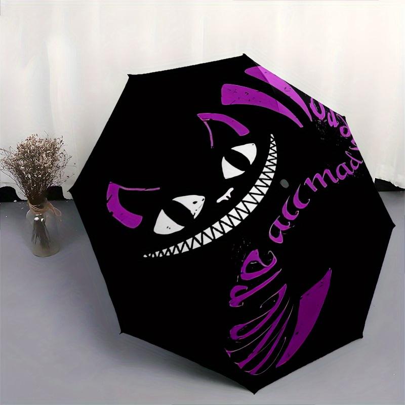 Cheshire Cat, Wonderland Themed Automatic Opening and Closing Folding Umbrella, 8 Rib Windproof, Compact Travel Design, Suitable for All Occ