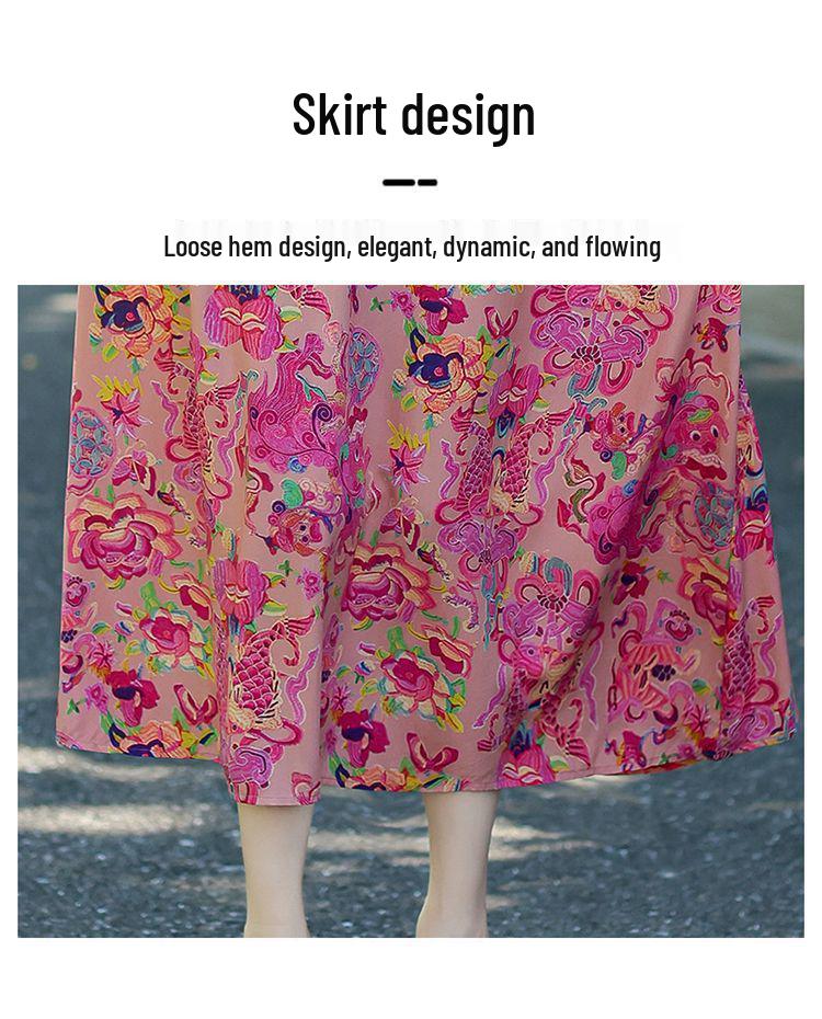 Kwiatowa Sukienka Midi Plus Size z Bawełny i Jedwabiu na Lato - Elegancki Chiński Styl