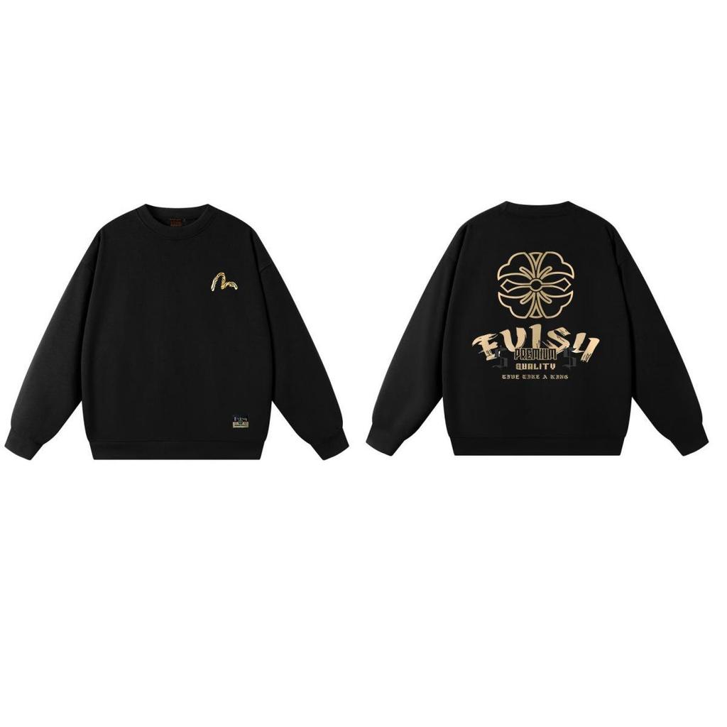 Fukujin EVISU2025 Unisex Round Neck Hoodie - Trendy Cotton Streetwear Pullover with Print