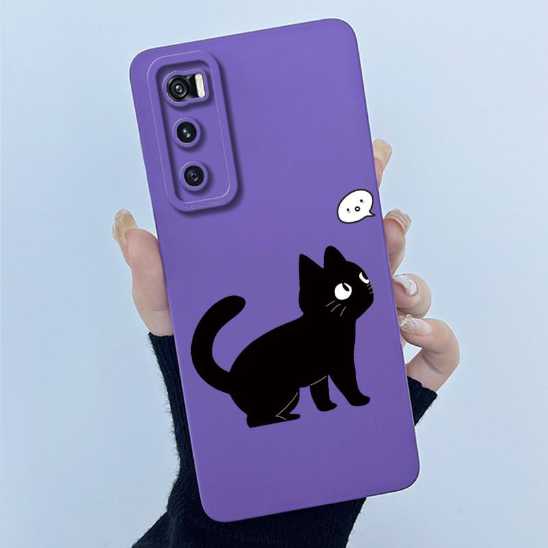 For Vivo V20 SE Case V2022 V2023 Lovely Cartoon Cat Liquid Silicone Soft TPU Shockproof Bumper For Vivo V20SE Phone Cover Funda